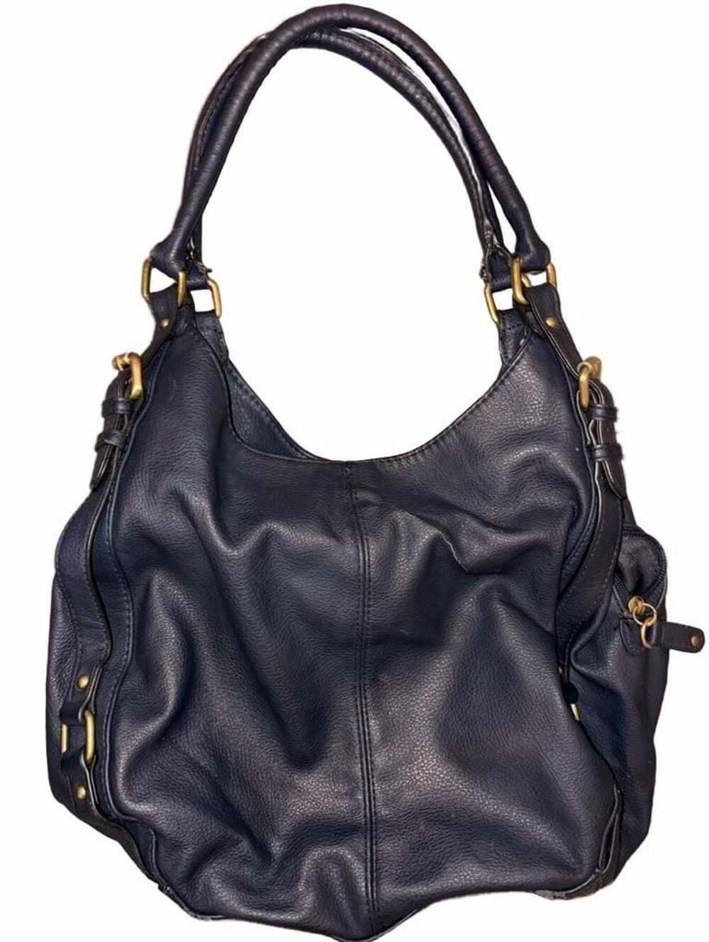 Merona Navy Blue Faux Leather Shoulder Bag Hobo Handbag